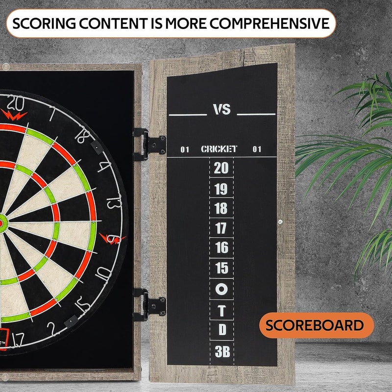 vonezone Dartboard Cabinet Set - Easy Assembly One Piece Sports Hemp Dartboard Scoreboard - Play Immediately - 6 Dart Chalk Set for Home Game Bar Accessories, Gray - Image 2